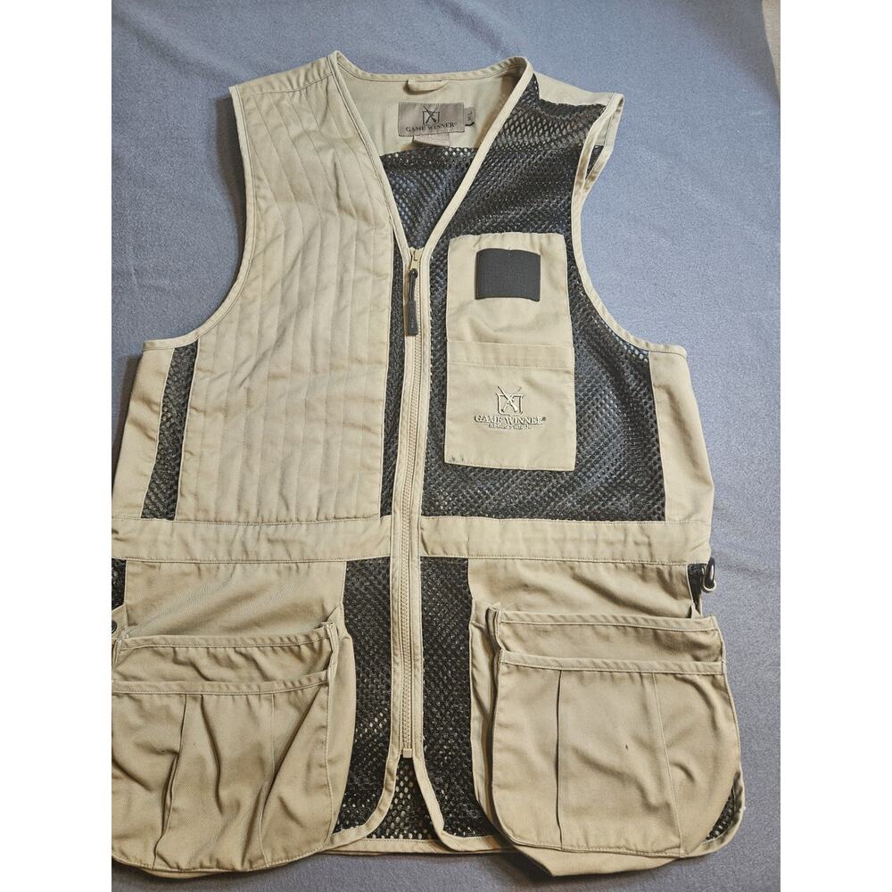 Game Winner Vest Mens M/L Medium Large Khaki Mesh Back Hunting Utility Vest Zip